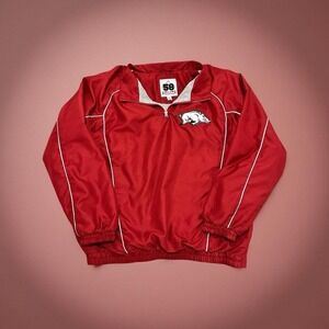Vintage Arkansas Razorbacks Windbreaker Jacket Large Red Pullover Spellout Back